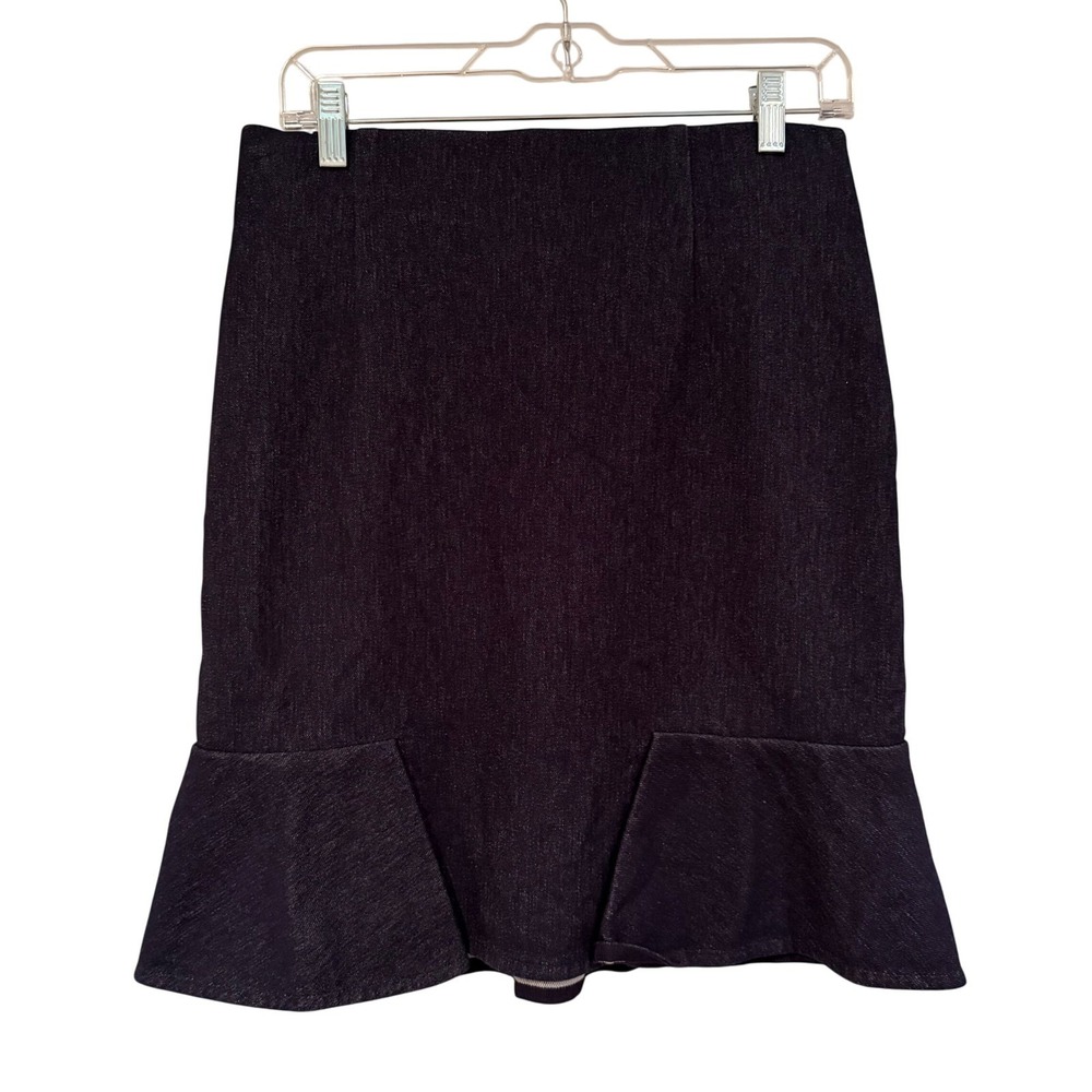 Lida‎ Baday Flounce Hem Pencil Skirt Women's 10 Dark Wash Denim Career Feminine - Picture 4 of 8
